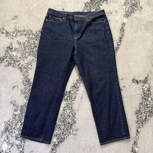 Talbots Jeans Womens Size 14 Blue Dark Slim Straight Ankle Denim Cotton Blend